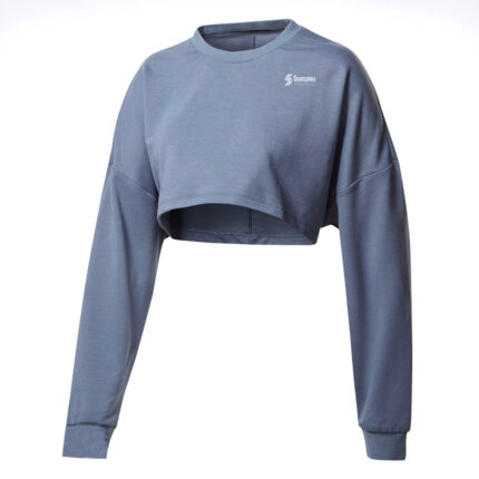 Long Sleeve Crop top with a distinctive seamsphere logo on the front.